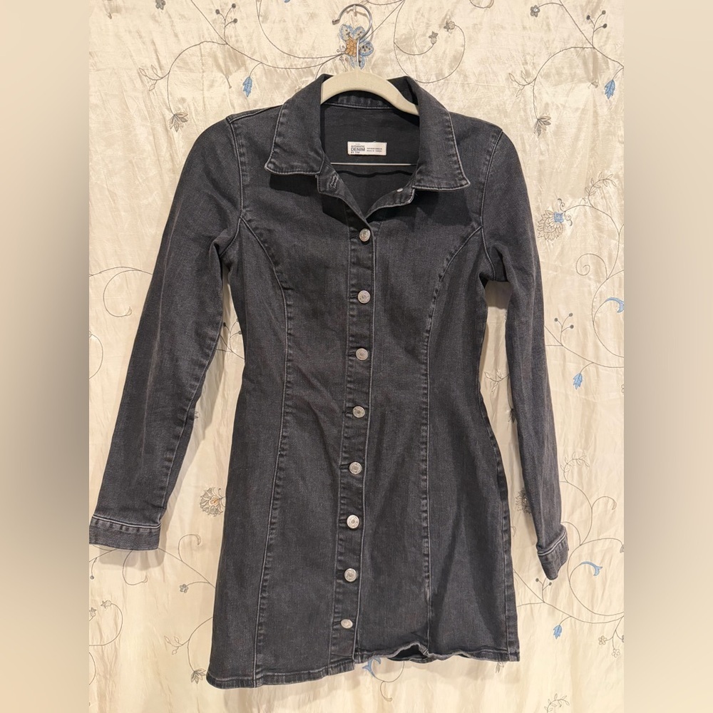 Zara Dark Gray Long Sleeve Denim Dress